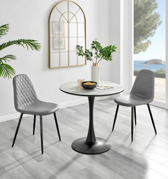 Furniturebox Elina White Marble Effect Scratch Resistant Dining Table & 2 Corona Black Leg Chairs in Grey