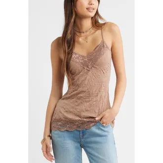 BP. Knit Crinkle Camisole in Brown Fresco at Nordstrom, Size Xx-Small