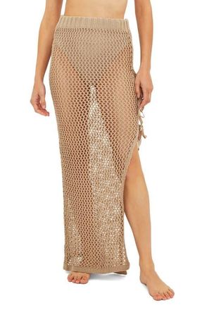 Beach Riot Deborah Sheer Open Stitch Cover-Up Skirt in Tan at Nordstrom, Size Large