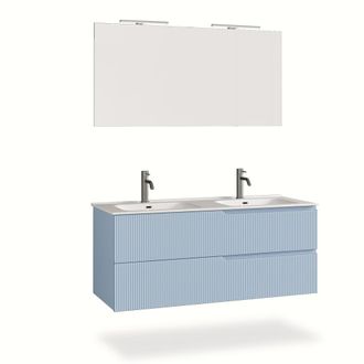 Aquadesign Mueble de ba&ntilde;o de 5 piezas con doble ba&ntilde;era en mdf azul tiffany
