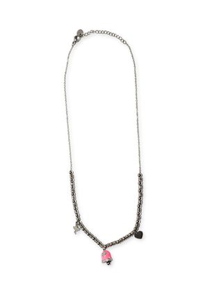Freddy Collana in acciaio silver a sfere con charms rosa e strass