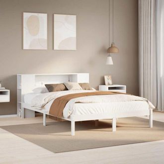 vidaXL Cama Con Estanter&iacute;a Sin Colch&oacute;n Madera Maciza Blanca 120x200 Cm Vidaxl