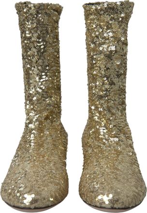 Dolce & Gabbana Womens Gold Sequined Short Boots Stretch Shoes