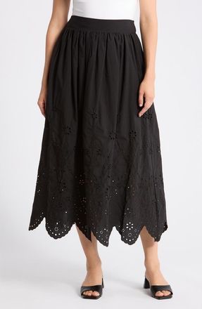 T Tahari Embroidered Eyelet Cotton Skirt in Black at Nordstrom Rack, Size X-Small