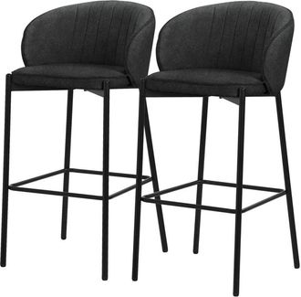 ML Design Ml-design 2x Taburetes De Bar Antracita Con Tapizado De Tela 76cm Sillas Con Estructura Met&aacute;lica, Asientos De Cocina Con Respaldo Y Reposap&iacute;es, Sillon
