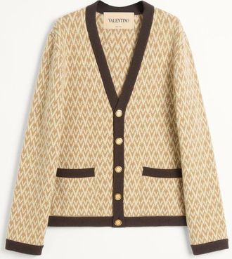 Valentino Cardigan In Lana Con Motivo Toute La V Uomo BEIGE/CREMA XXL