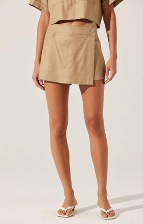 Astr Deborah Linen Blend Safari Skort In Khaki