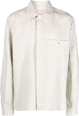 Nick Fouquet decorative-stitching linen shirt - men - Linen/Flax - 48 - Neutrals