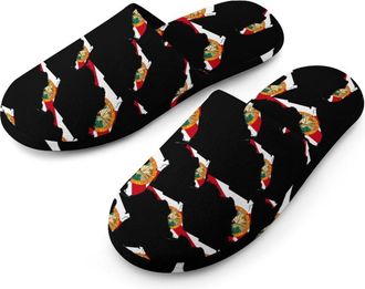 Generic Flag Map of Florida Mens Cotton Slippers Memory Foam Comfort House Shoes Winter Indoor Slipper for Hotel Casa Spa