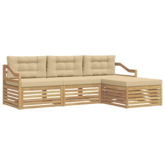 vidaXL Conjunto De Sof&aacute;s De Exterior Con Coj&iacute;n 4 Pcs Y Beige Poli&eacute;ster Vidaxl