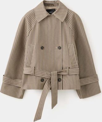 Mango Trench corto quadri cintura beige - Donna - XXL - MANGO