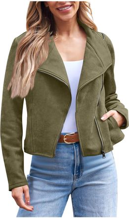 Generic faux suede jacket women Womens Suede Jacket Lapel Open Front Faux Leather Jackets Oversize Casual Zipper Long Sleeve Cropped Coat UK Fashion Y2K Stree