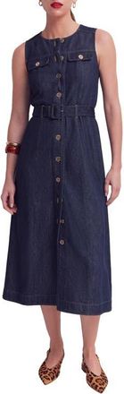 Boden Belted Sleeveless Denim Midi Dress in Indigo at Nordstrom, Size 12