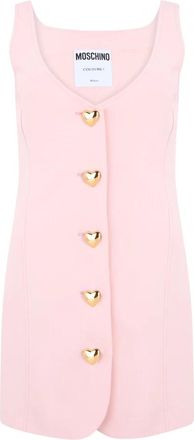 Moschino Kleedjes, Dames, Roze, L, Heart Buttons Mini Jurk