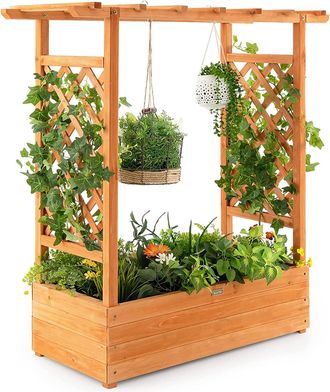 Costway Costway - Jardinera Elevado Con Enrejado Arqueado, Techo Colgante, Macetero, Orificios De Drenaje, Contenedor Vertical De Plantas Para Plantas, Macete
