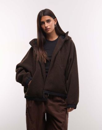 Carhartt Work in Progress giacca in pile con chiusura con zip in marrone scuro