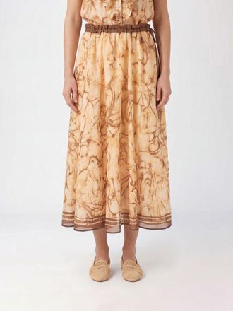 Zimmermann Gonna midi A-line in ramie con stampa astratta e vita alta