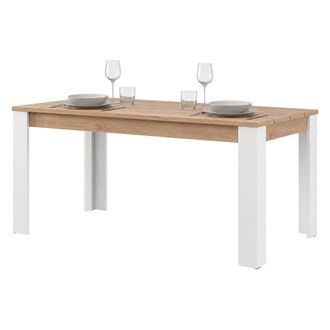 Dmora Mesa Fija Luarca, 6 Plazas, Tablero Efecto Listones, Forma Rectangular, 135x80x76h Cm Marr&oacute;n Roble Nudos