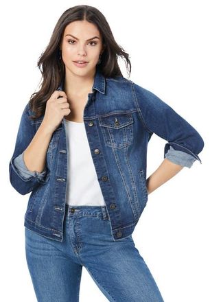 Roaman's Plus Size Classic Stretch Denim Jacket in Medium Wash at Nordstrom, Size 22
