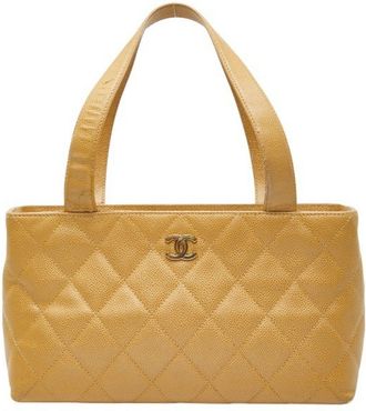 Chanel Beige Grained Calfskin Handbag Tote Bag (Pre-Owned)