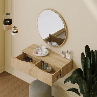 Dmora Mueble De Entrada Cremano, Espejo Incluido, Un Estante, Modular, 82x30x15h Cm Roble Marr&oacute;n