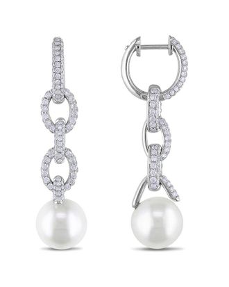 Rina Limor 14K 1.76 Ct. Tw. Diamond 10-10.5Mm Pearl Huggie Earrings