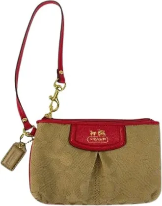 Coach Pre-owned Clutches, female, Beige, Size: ONE SIZE Pre-owned Op Art Canvas Leather Pouch