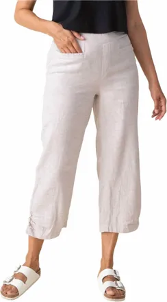 Habitat Solid Pleat Button Capri Pants In Oatmeal