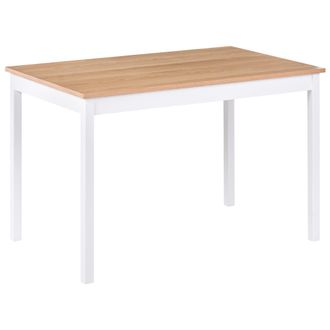 Beliani Mesa De Comedor De 120 X 75 Cm Tablero De Mdf Chapado En Roble Claro Patas De Madera De Pino Blancas Houston