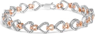 House of Brilliance 10K Rose Gold Plated Sterling Silver 1/4 Cttw Diamond Heart Link Bracelet at Nordstrom