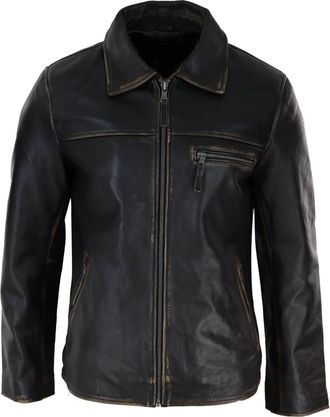 TruClothing Classic Real Leather Collar Box Jacket