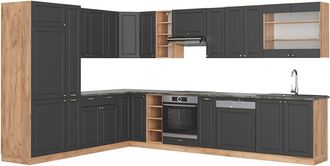 Vicco Cocina Esquinera Fame-line, Antracita Casa De Campo/roble Kraft Dorado, 347 X 257 Cm Sin Encimera