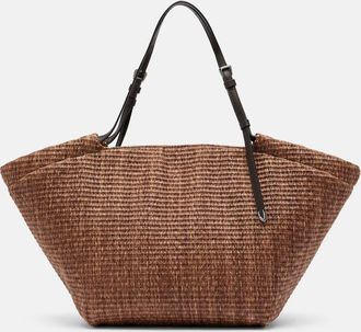 Brunello Cucinelli Large leather-trimmed raffia-effect tote bag
