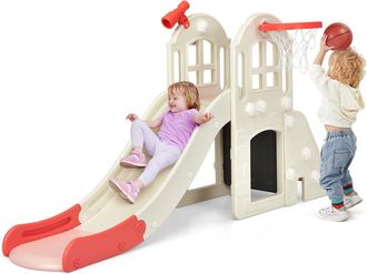 Costway Costway - Gran Tobog&aacute;n Infantil 6 En 1, Juego Infantil Con Cesta, Pelota, Lanzamiento De Anillas Y Telescopio, Parque Infantil De Interior Y Exterior 