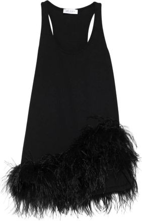 The Attico Kleedjes, Dames, Zwart, S, Katoen, Feather Trim Sleeveless Round Neck Dress