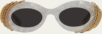Loewe Embellished Acetate & Metal Oval Sunglasses