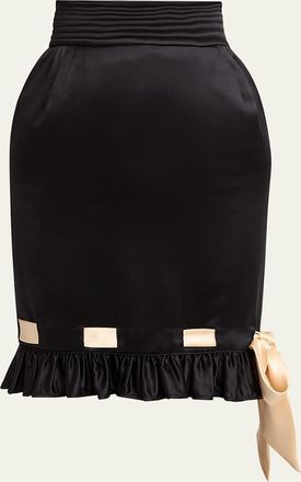 Valentino Garavani Ribbon Ruffle Hem Double Satin Skirt