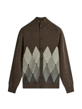 Ballantyne Chocolate Brown Diamond Ombr&eacute; High-Neck Cashmere Cardigan