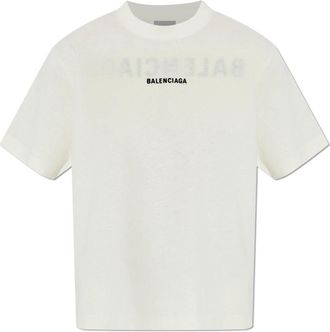 Balenciaga T-shirt met Geborduurd Logo - Dames - T-shirts - Beige - M - Katoen - Tops