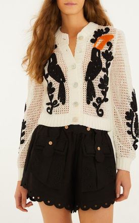 Farm Rio Toucan Crochet Cardigan in Off-White at Nordstrom, Size Xx-Small