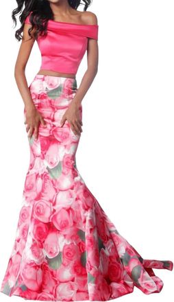 Sherri Hill Two-Piece Mermaid Casual Dress In Pink Print