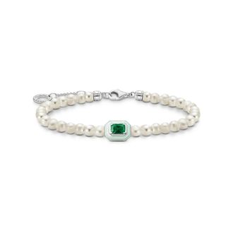 Thomas Sabo Bracelets, female, White, Size: ONE SIZE Womens bracelet with white pearls and green stone