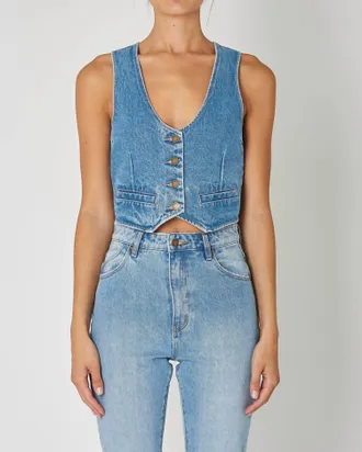 Rolla's Chloe Recycled Denim Vest In Mid Vintage Blue