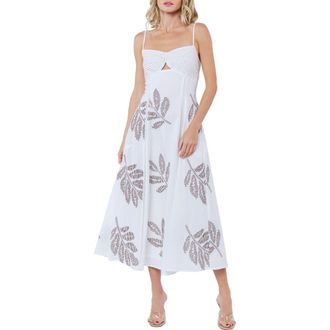 Ciebon Bianca Embroidered Midi Sundress in White at Nordstrom, Size X-Small