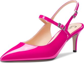 Castamere Women Mid Heel Pointed Toe Slingback Pumps Court Shoe Wedding Prom Dress 6.5 CM Heels Magenta 2.5 UK