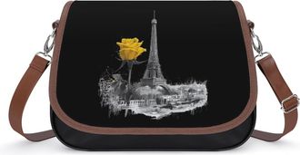 Generic Eiffel Tower Nd Yellow Rose Fashion Womens Crossbody Bags Novelty Handbag Shoulder Bag Purse
