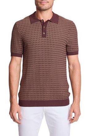 Paisley & Gray Trim Fit Geometric Knit Polo in Ganache & Tan at Nordstrom Rack, Size Xxx-Large