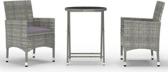 vidaXL Set De Bistr&oacute; Jard&iacute;n 3 Pzs Rat&aacute;n Sint&eacute;tico Vidrio Templado Gris Vidaxl