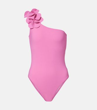 Karla Colletto Tess one-shoulder floral-appliqu&eacute; swimsuit