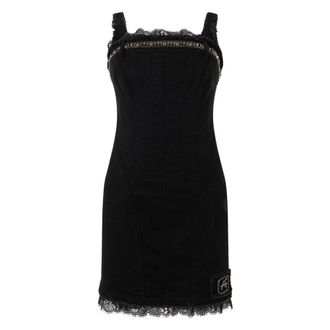 Alberta Ferretti Korte zwarte elegante jurk met kanten details - Dames - Korte kleedjes - Zwart - M - Katoen - Kleedjes